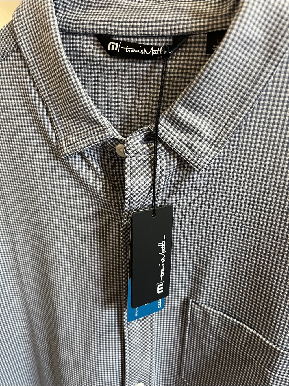 Travis Mathew Black & White Micro Check Button-Up Shirt - Picture 2 of 7
